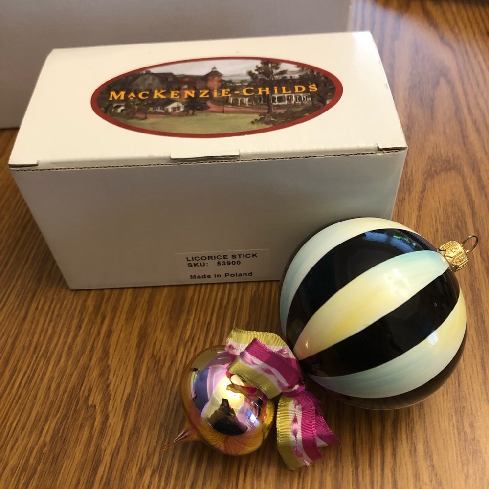 MacKenzie-Childs Glass Ornament “Licorice Stick” Hand-painted Boxed Retired